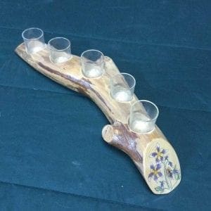 hand painted log candle holder