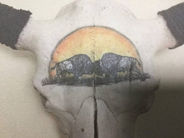 Hand painted buffalo on skull