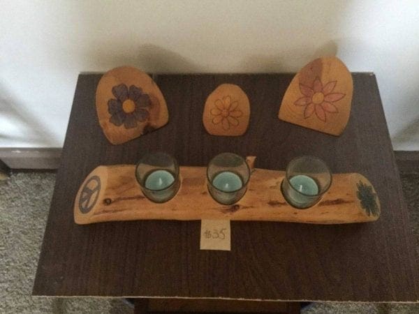 hand painted log candle holder