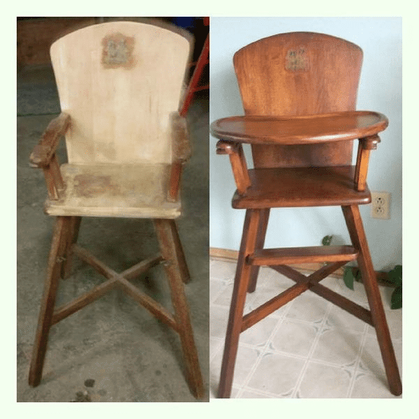 Refinished Antique Wood High Chair