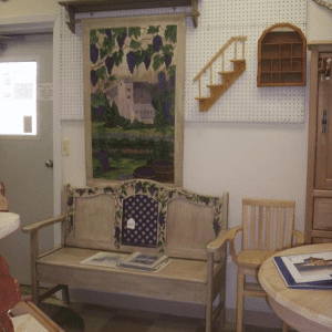 Hand Painted Painted Grapes on Wood Bench with matching shelf and banner