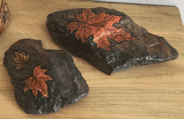 Hand Painted Leaves on Rock