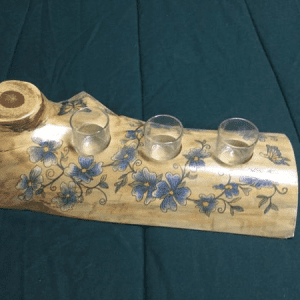 Hand Painted Log Candle Holder