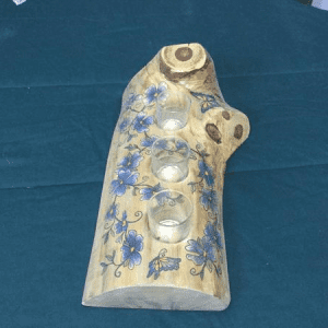 Hand Painted Log Candle Holder