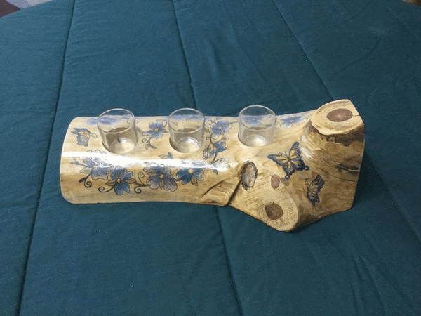Hand Painted Log Candle Holder