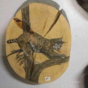 Hand Painted bobcat on log