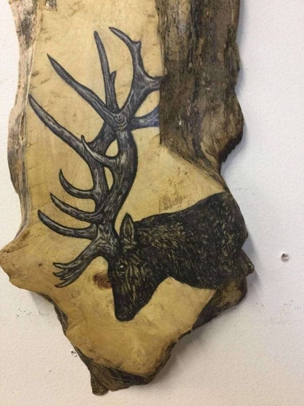 Hand Painted elk on log