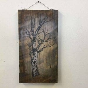 hand painted aspen tree on wood
