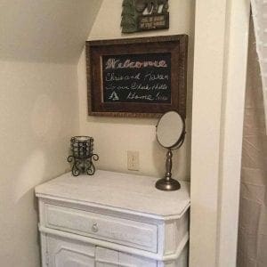 Refinished Bathroom Cabinet and Custom Sign
