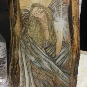 hand painted angel on wood