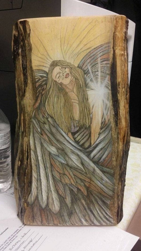hand painted angel on wood