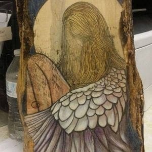 hand painted angel on wood