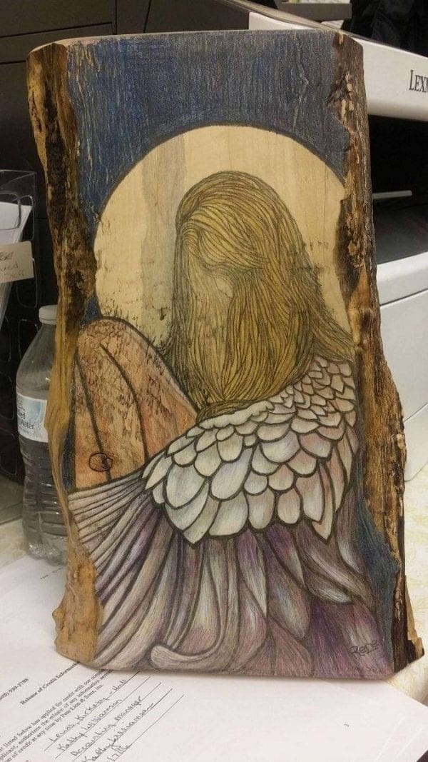 hand painted angel on wood